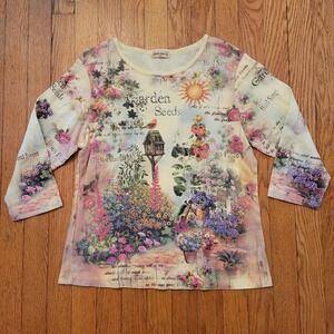Studio Gem Garden Seeds Floral Rhinestone Top L Y2K 90s Nature Earthy Teacher